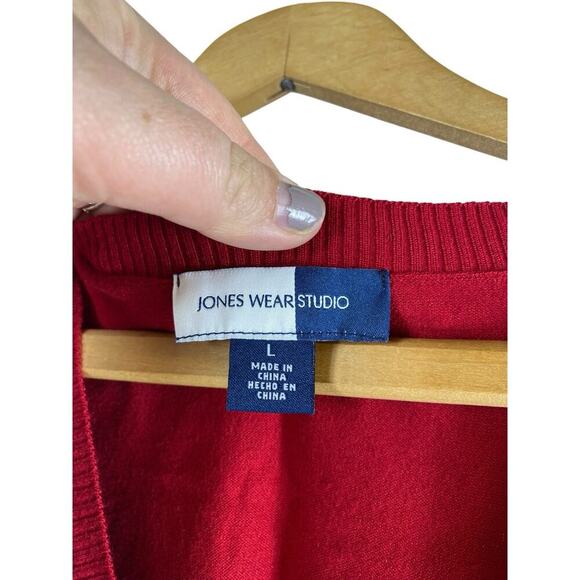 Sweater Vest Cardigan Button Up Red Tie Waist Soft Knit Coastal Preppy Large - Picture 7 of 9